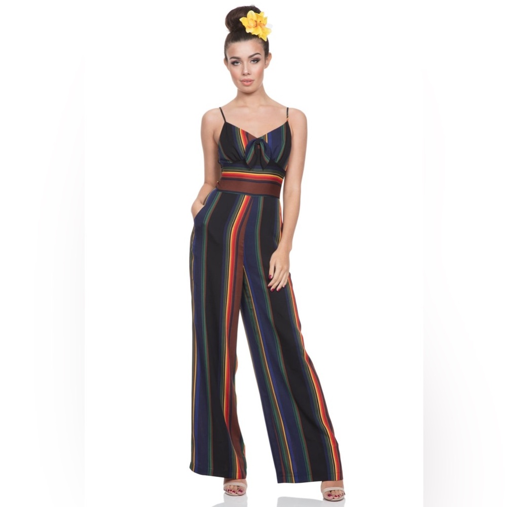 VOODOO VIXEN VIVIAN STRIPED JUMPSUIT WITH BOW